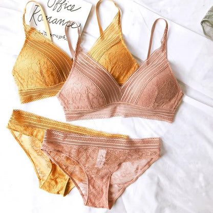 Push-Up Plunge Bra & amp Brief Set Lace Trim