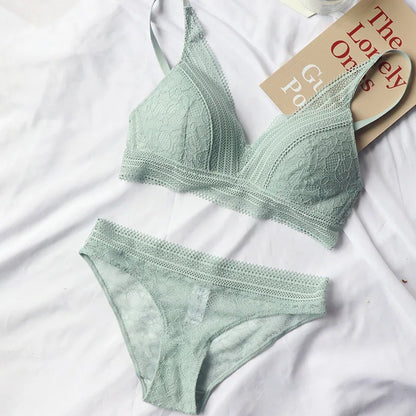 Push-Up Plunge Bra & amp Brief Set Lace Trim