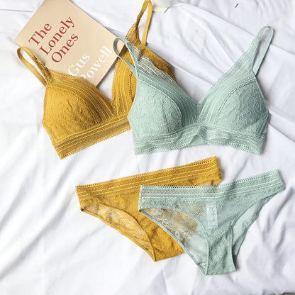 Push-Up Plunge Bra & amp Brief Set Lace Trim