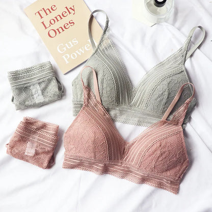 Push-Up Plunge Bra & amp Brief Set Lace Trim