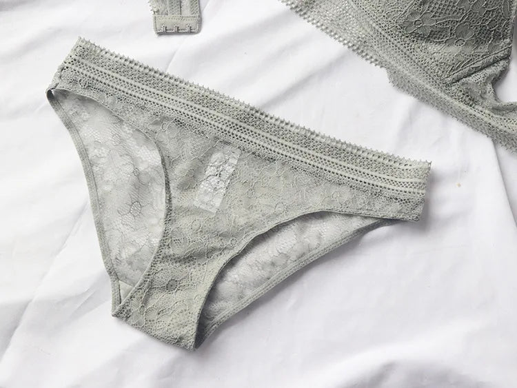 Push-Up Plunge Bra & amp Brief Set Lace Trim