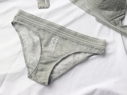 Push-Up Plunge Bra & amp Brief Set Lace Trim