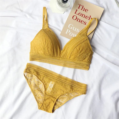 Push-Up Plunge Bra & amp Brief Set Lace Trim