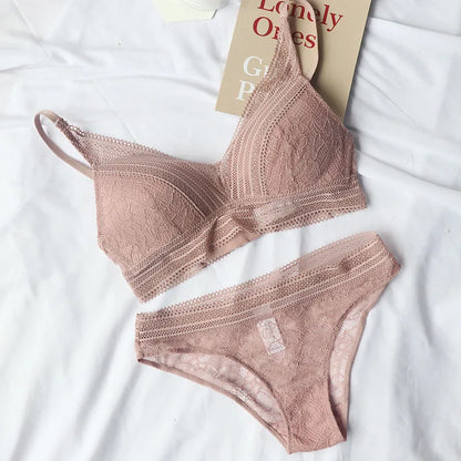 Push-Up Plunge Bra & amp Brief Set Lace Trim