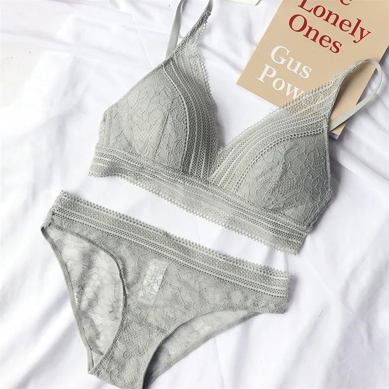 Push-Up Plunge Bra & amp Brief Set Lace Trim