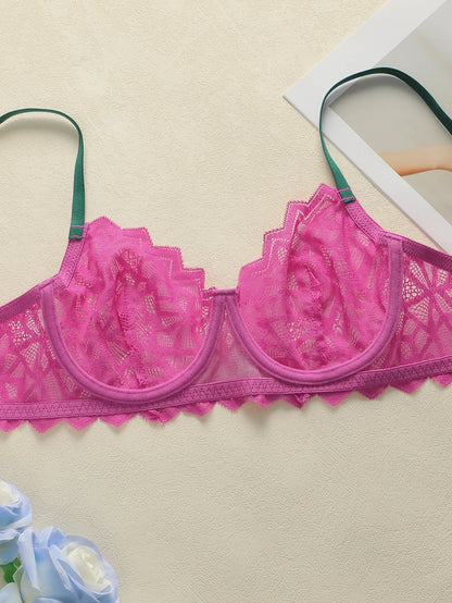 Floral Lace Embroidery Push-Up Bra Adjustable Straps