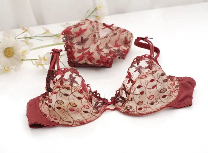 V-Shape Lace Underwire Bra & Brief Set