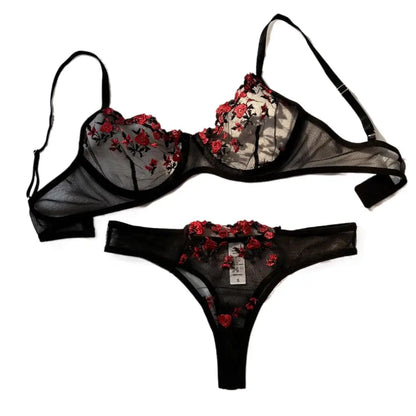 Floral Embroidered Bra & Brief Set