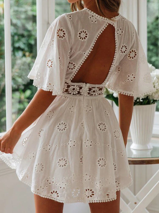 Casual Lace Knee-Length Dress with Natural