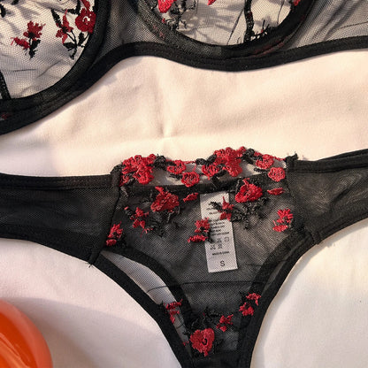 Floral Embroidered Bra & Brief Set