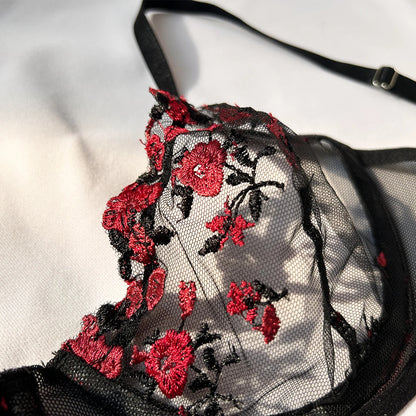 Floral Embroidered Bra & Brief Set