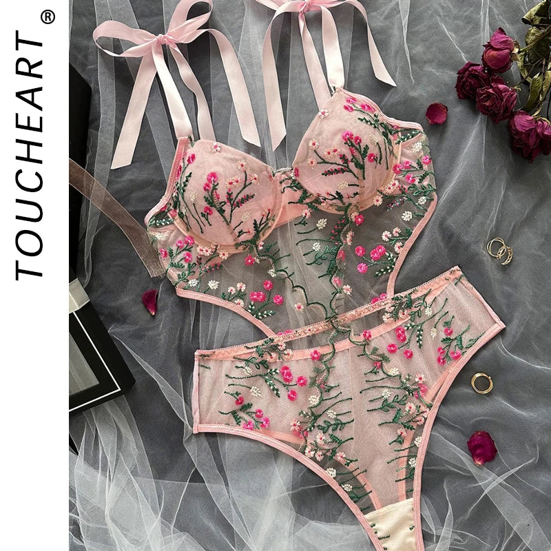 Floral Lace Underwire Bra & Brief Set