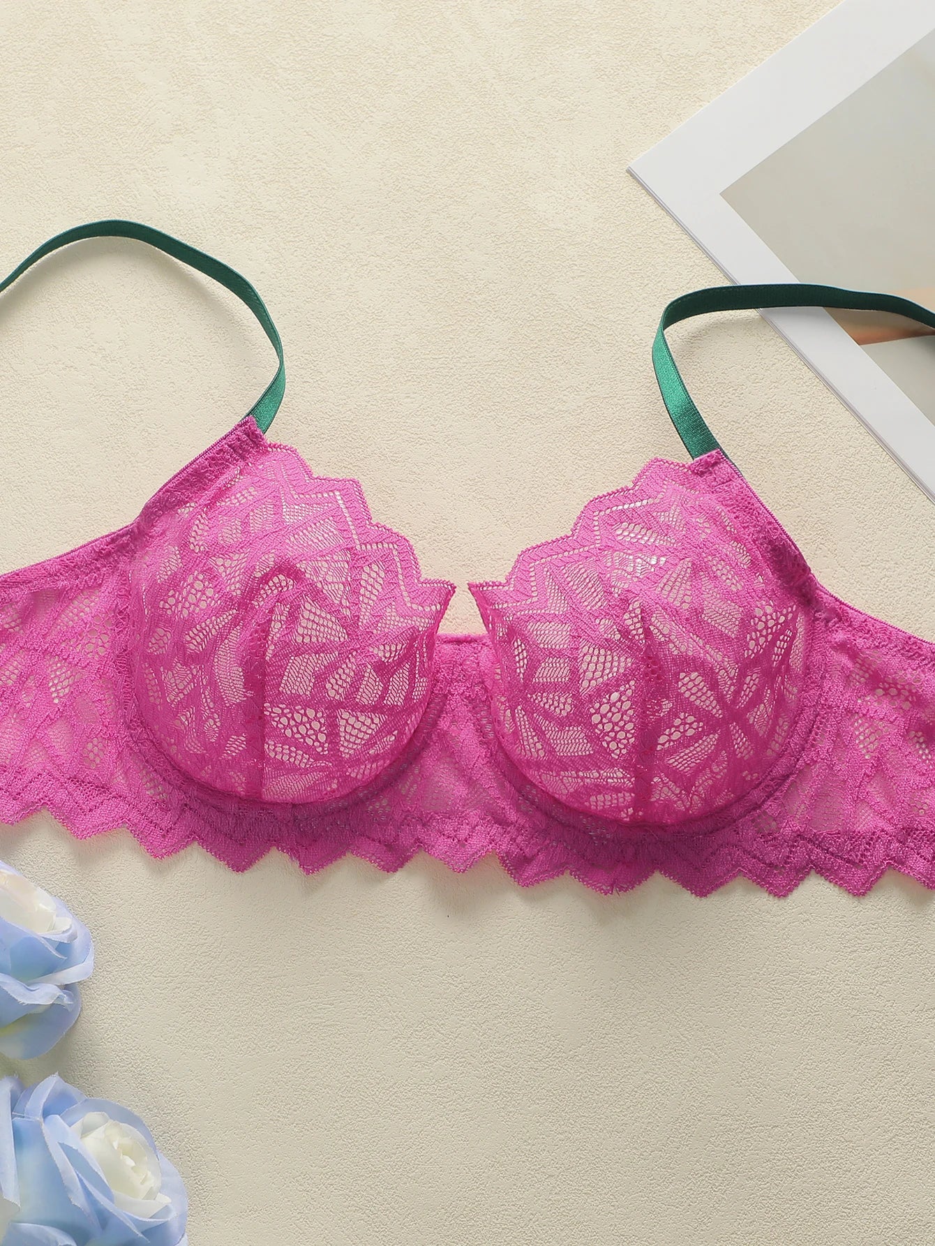 Floral Lace Embroidery Push-Up Bra Adjustable Straps