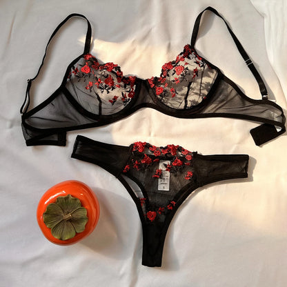 Floral Embroidered Bra & Brief Set