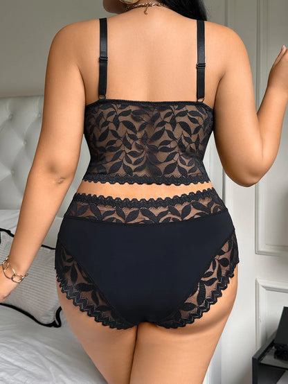 Floral Lace Bra & Brief Set in Black