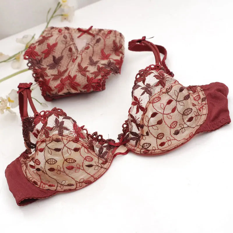 V-Shape Lace Underwire Bra & Brief Set