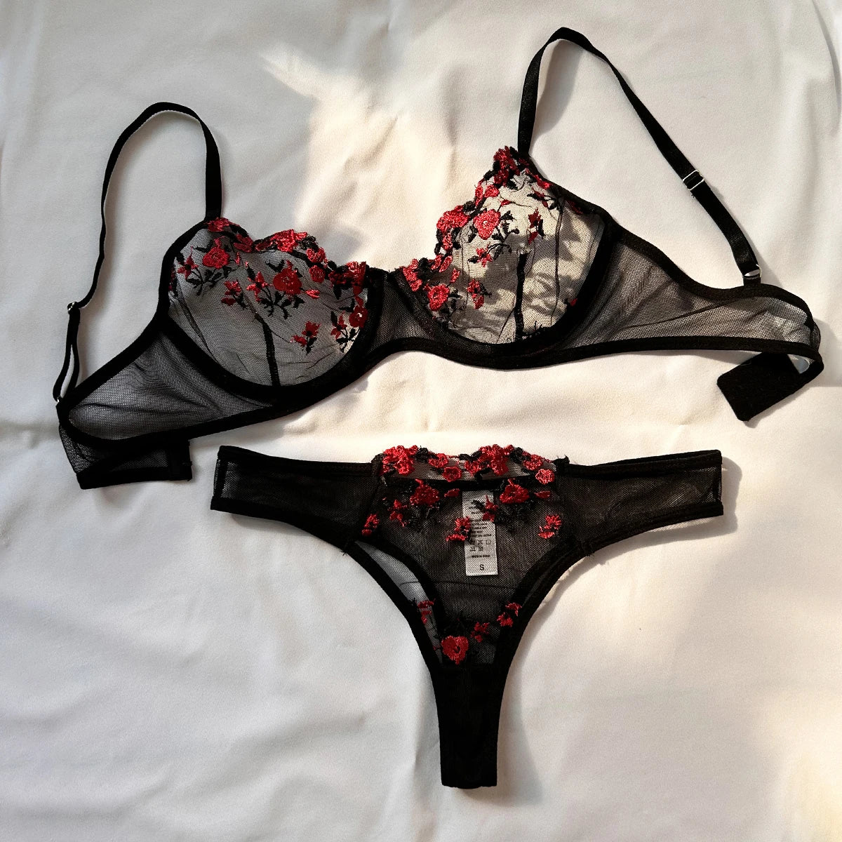 Floral Embroidered Bra & Brief Set