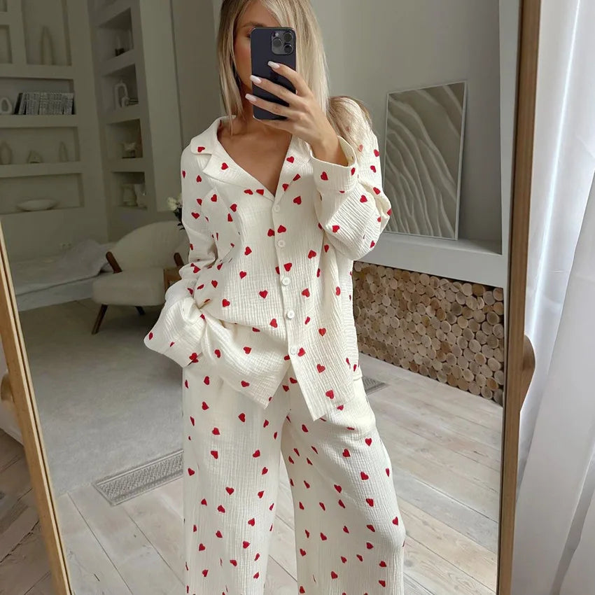 Elegant Love Heart Print Pyjama