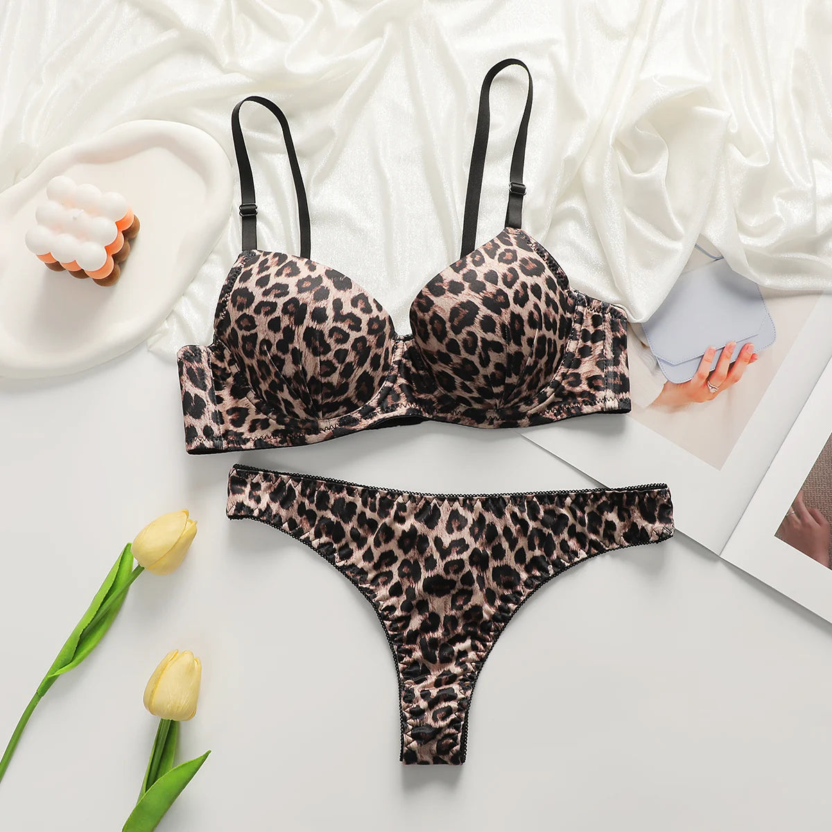 Leopard Print Shaping Bra and Panty Set