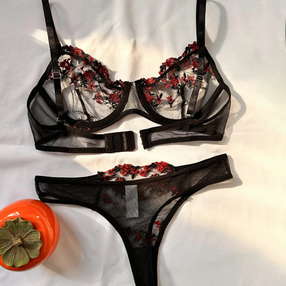 Floral Embroidered Bra & Brief Set
